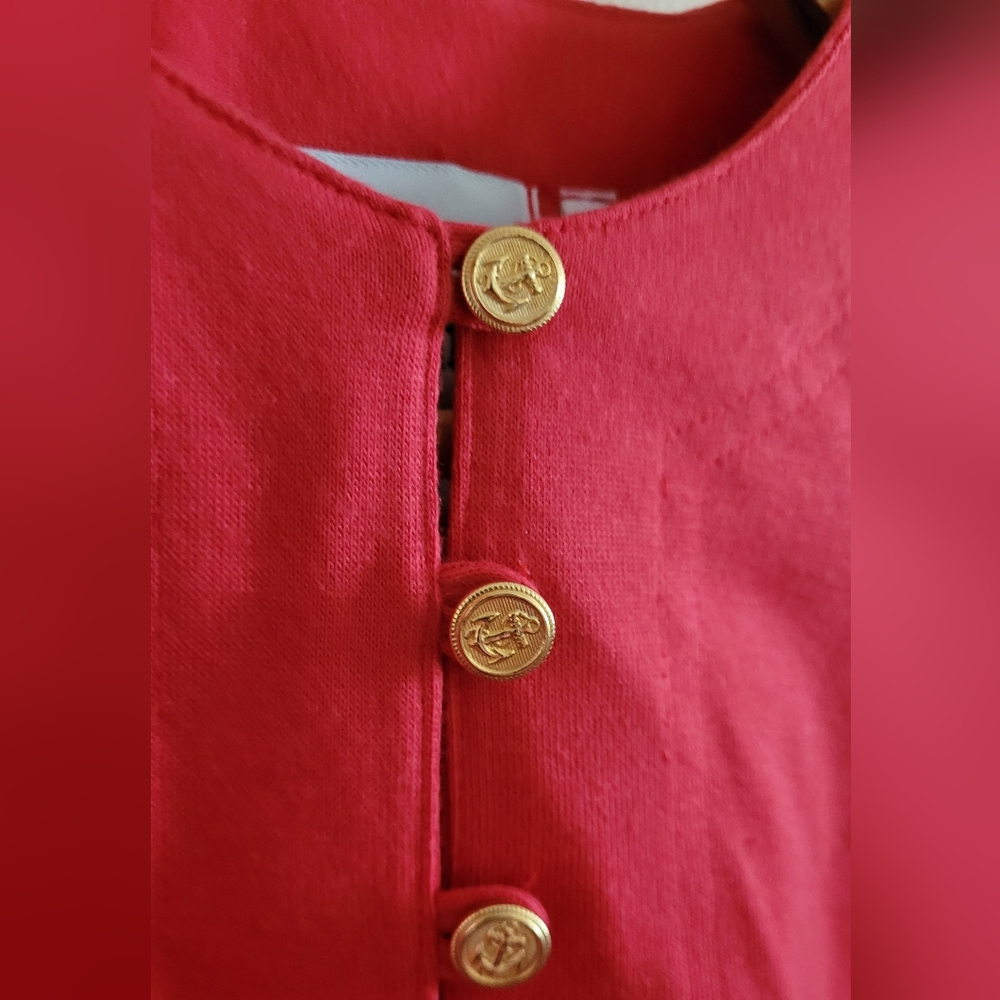 Vintage 3 Button Mock Neck Cotton Blend Top, Women's L, Tomato Red - Picture 2 of 9